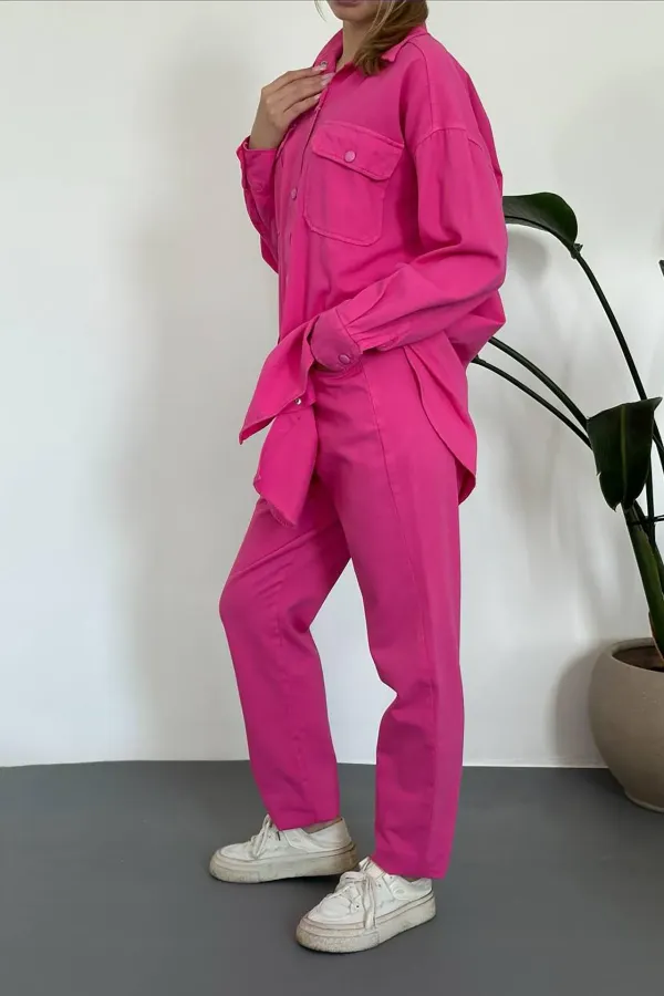 Ensemble chemise et pantalon délavés fuchsia en gros