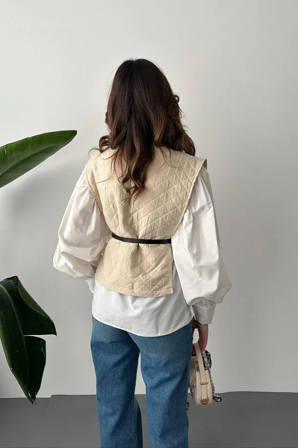 Toptan Bej Kemerli Gömlek Ve Panço Takım