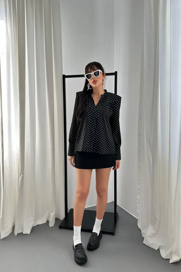 Toptan Siyah Puantiyeli Gömlek
