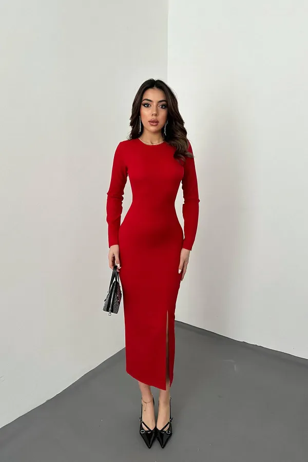 Toptan Kırmızı Sırt Dekolteli Elbise