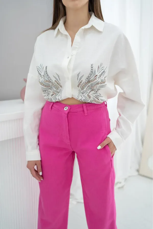 Pantalon taille haute fuchsia en gros