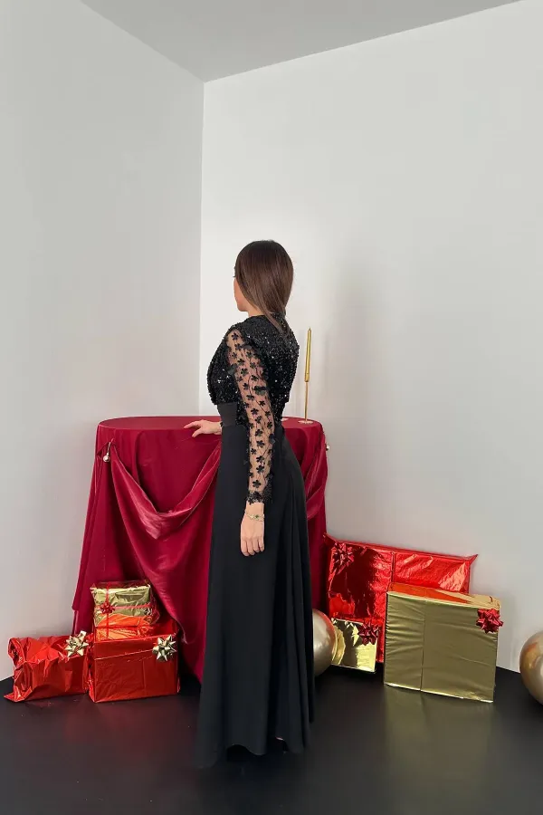 Combinaison jupe à manches en tulle noir en gros