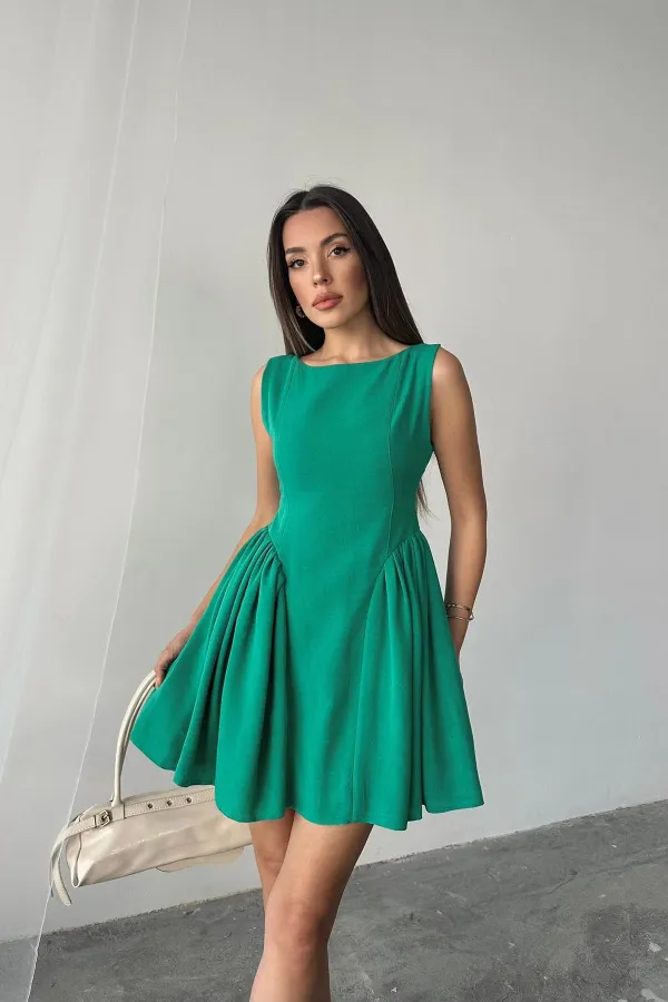 Robe mini froncée en lin vert en gros