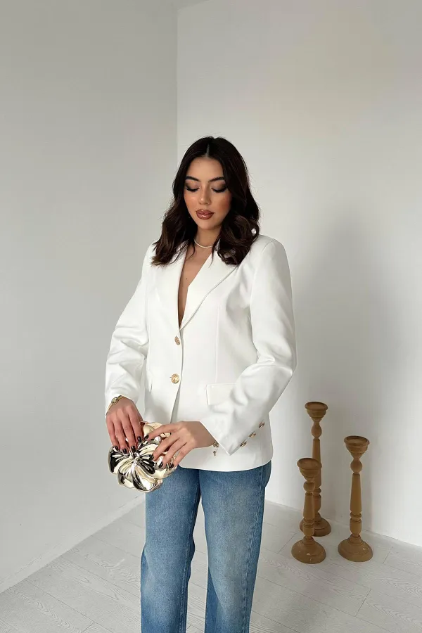 Toptan Ekru Gold Düğmeli Blazer Ceket