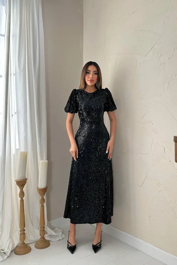 Robe noire à paillettes en gros