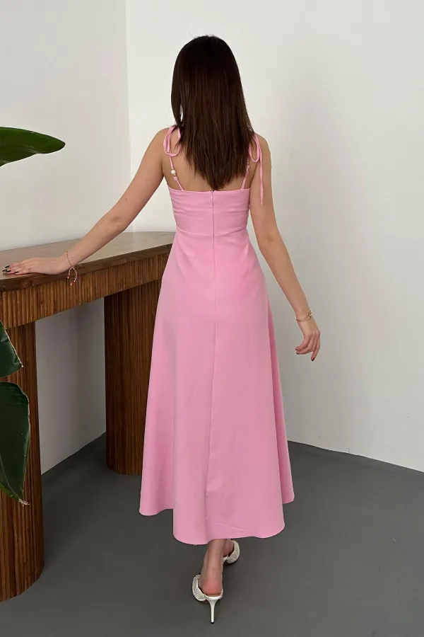 Wholesale Pink Slit Chest Cup Atlas Dress