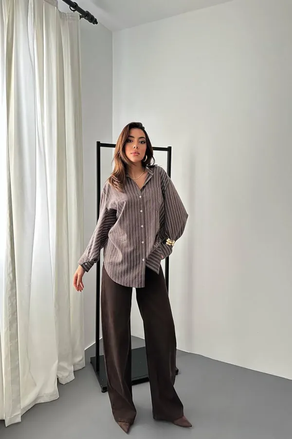 Chemise décontractée à rayures marron en gros