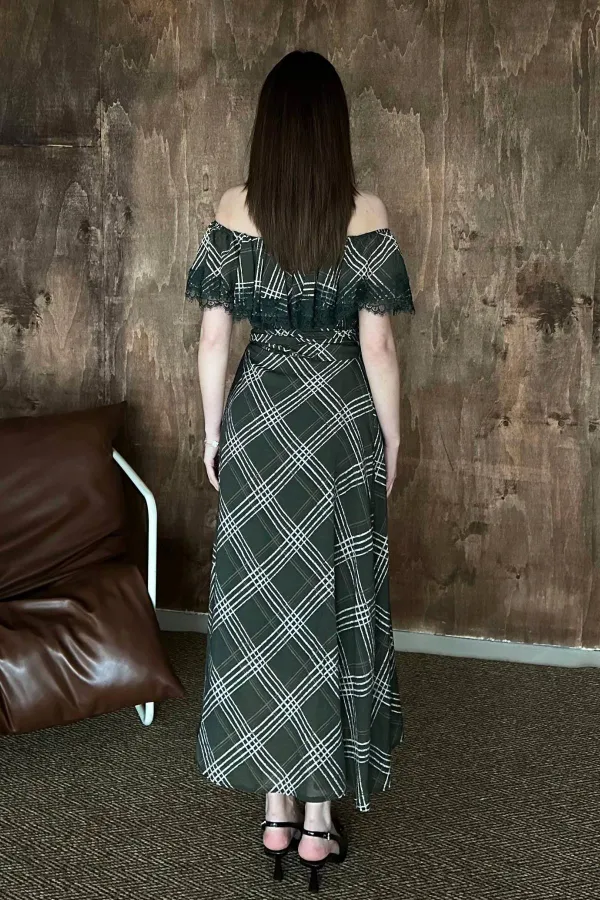 Robe en dentelle à carreaux kaki en gros