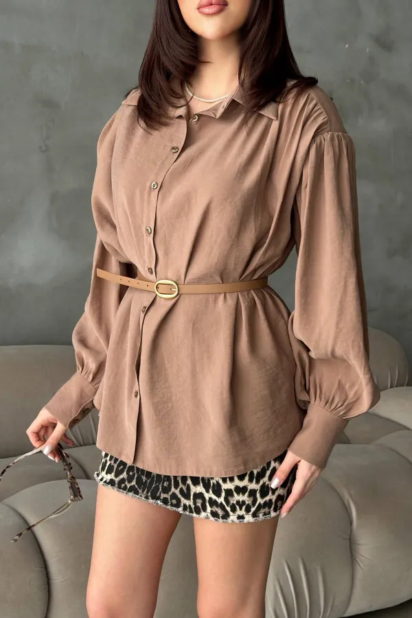 Toptan Camel Kemer Detaylı Modal Gömlek
