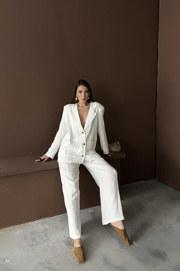 Toptan Beyaz Oversize Müslin Takım