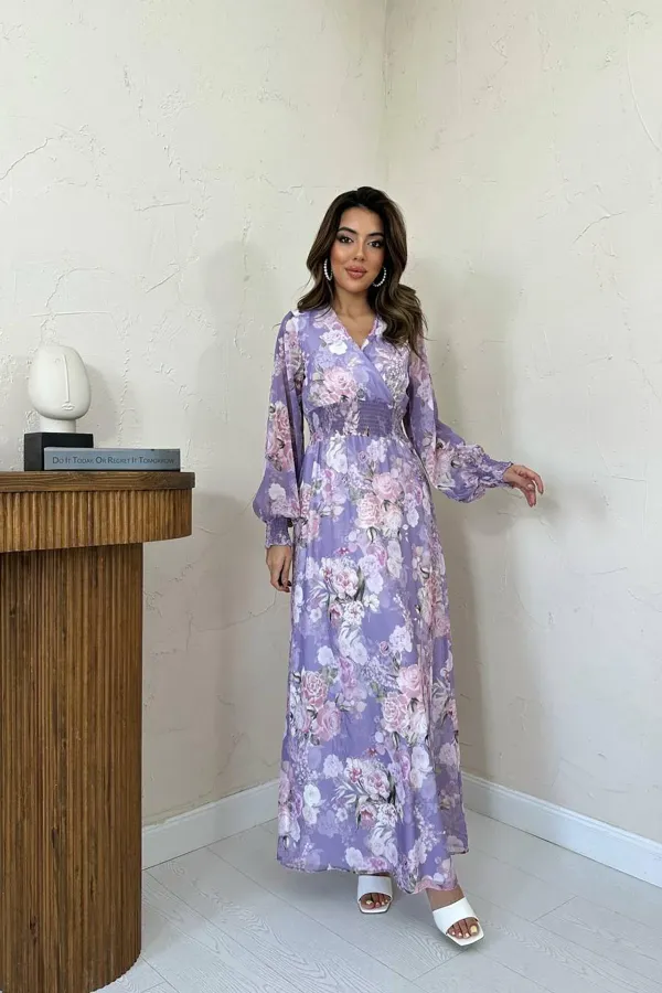 Robe en mousseline de soie Gipel lilas en gros