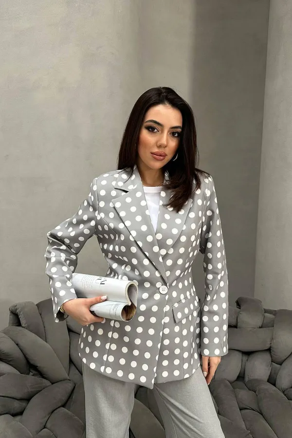Veste blazer grise à pois en gros