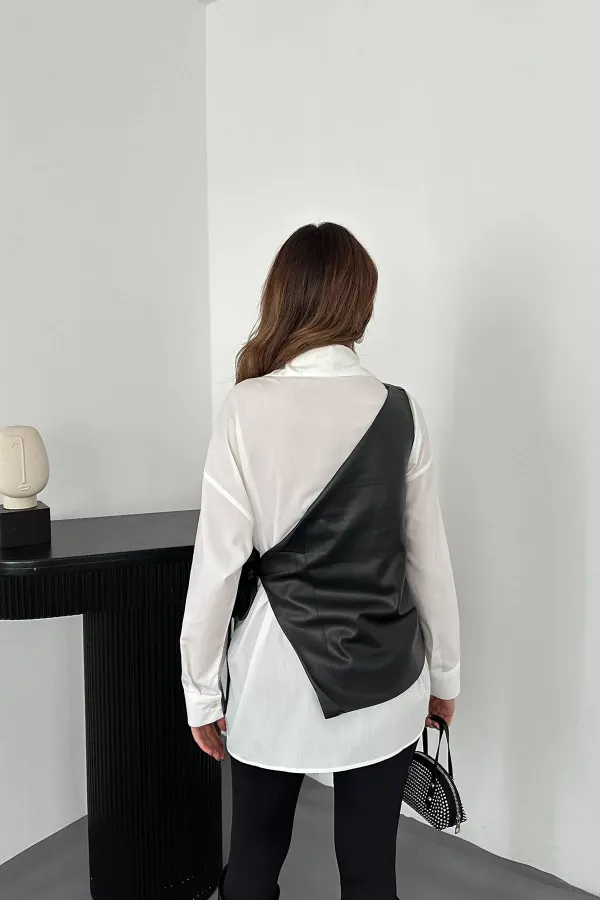 Toptan Beyaz Yandan Bağlamalı Yelek Gömlek