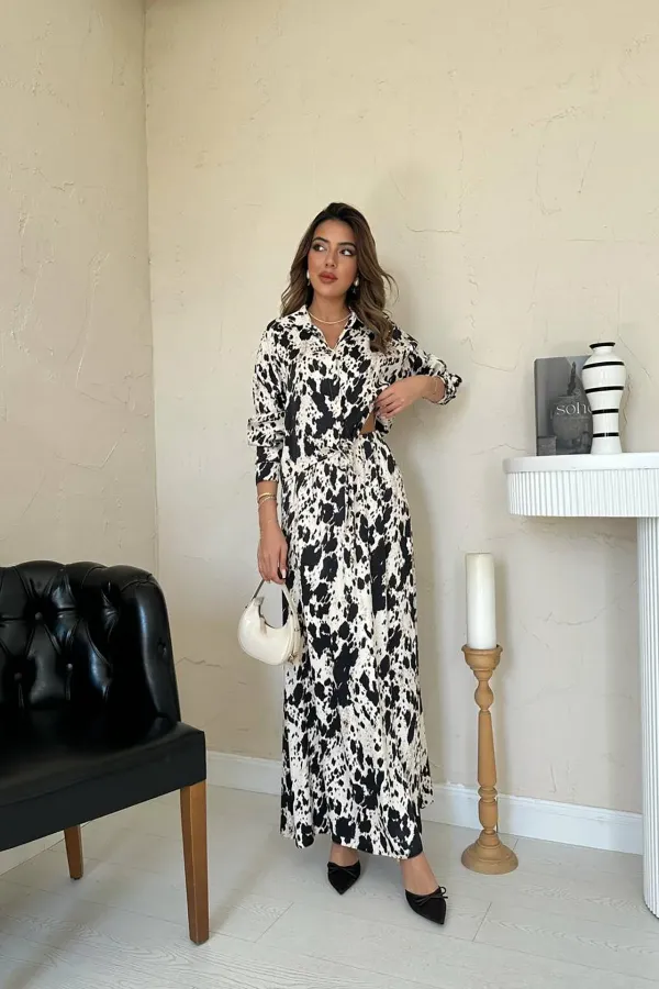 Costume en viscose beige noir à motifs en gros