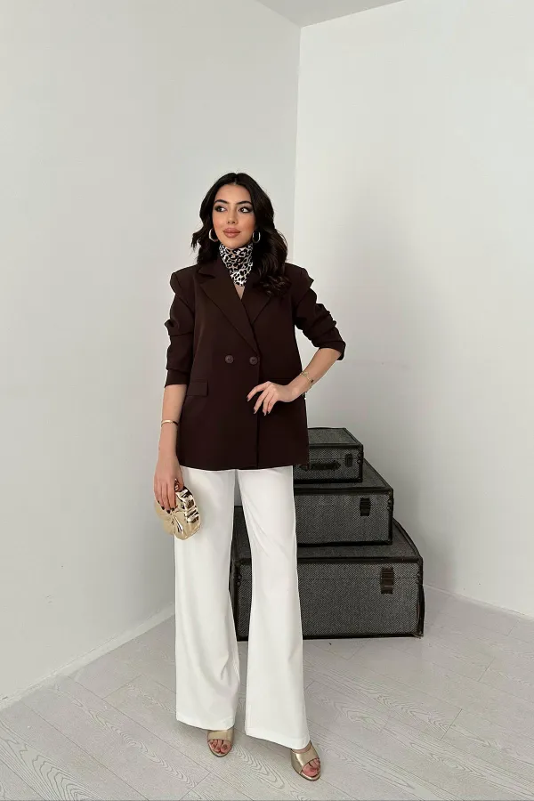 Toptan Kahverengi 2 Düğmeli Blazer Ceket