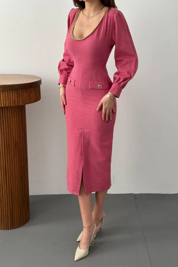 Robe fuchsia à col large en gros