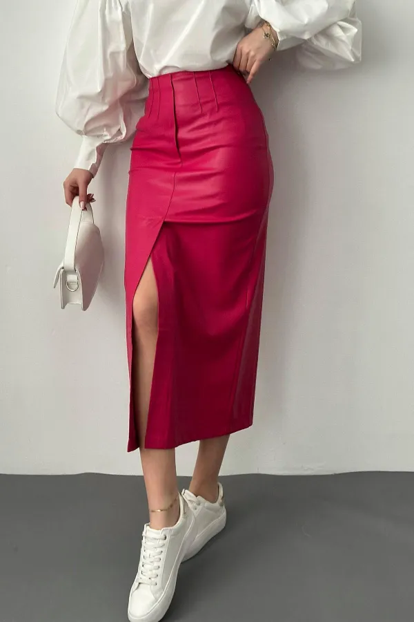 Jupe fendue et brodée fuchsia en gros