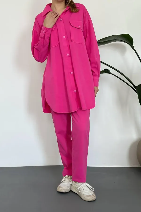 Ensemble chemise et pantalon délavés fuchsia en gros