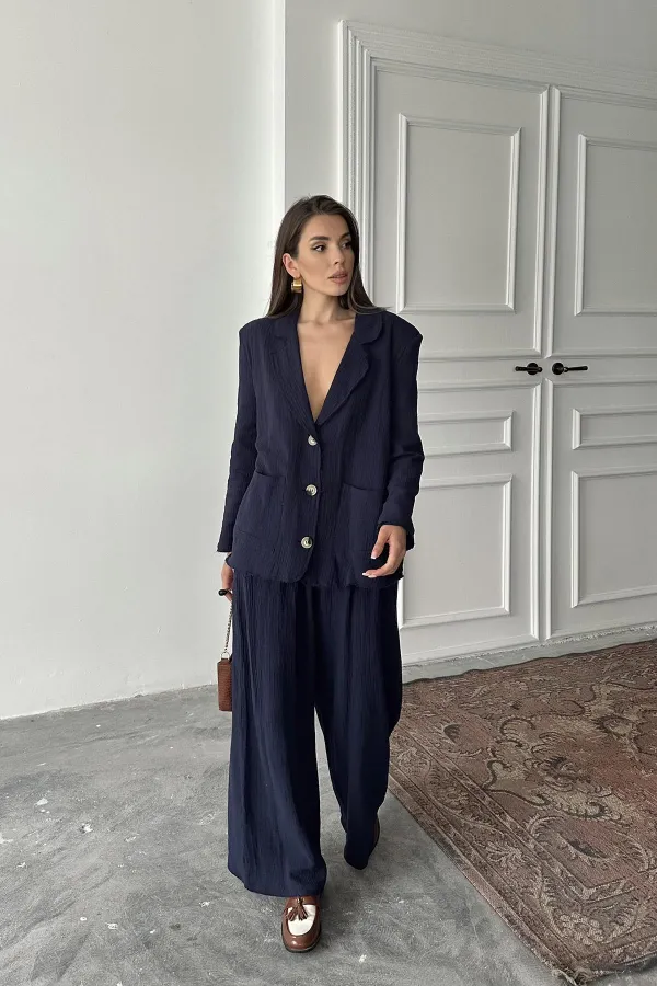 Toptan Lacivert Oversize Müslin Takım