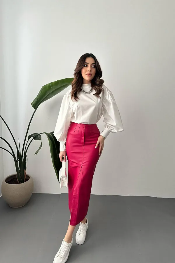 Jupe fendue et brodée fuchsia en gros