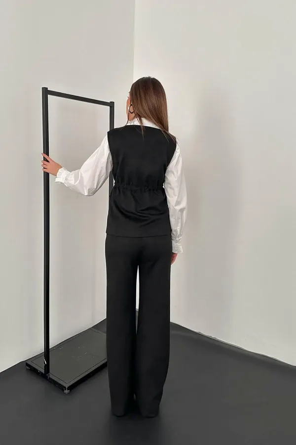 Ensemble gilet et pantalon en daim noir en vente en gros