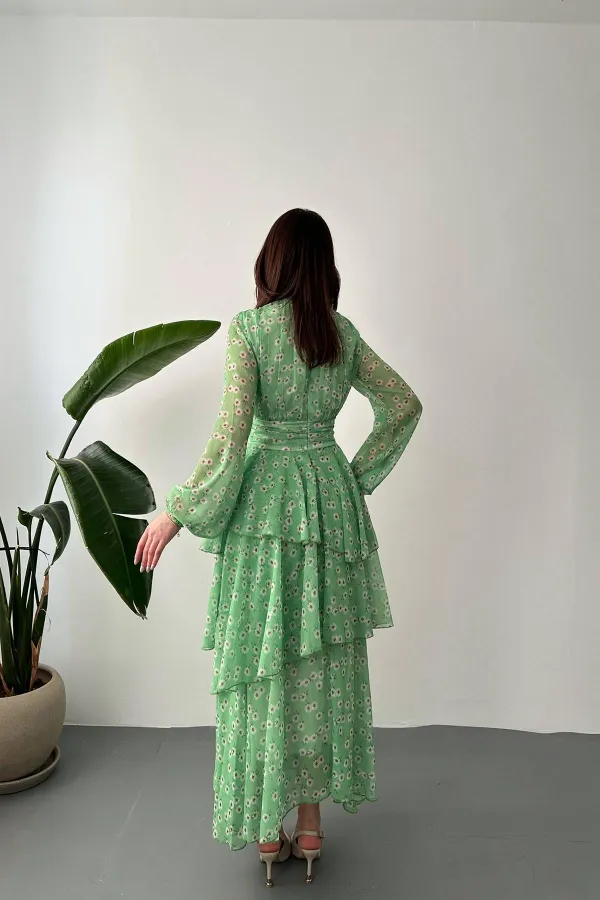 Robe verte détaillée à la taille en gros
