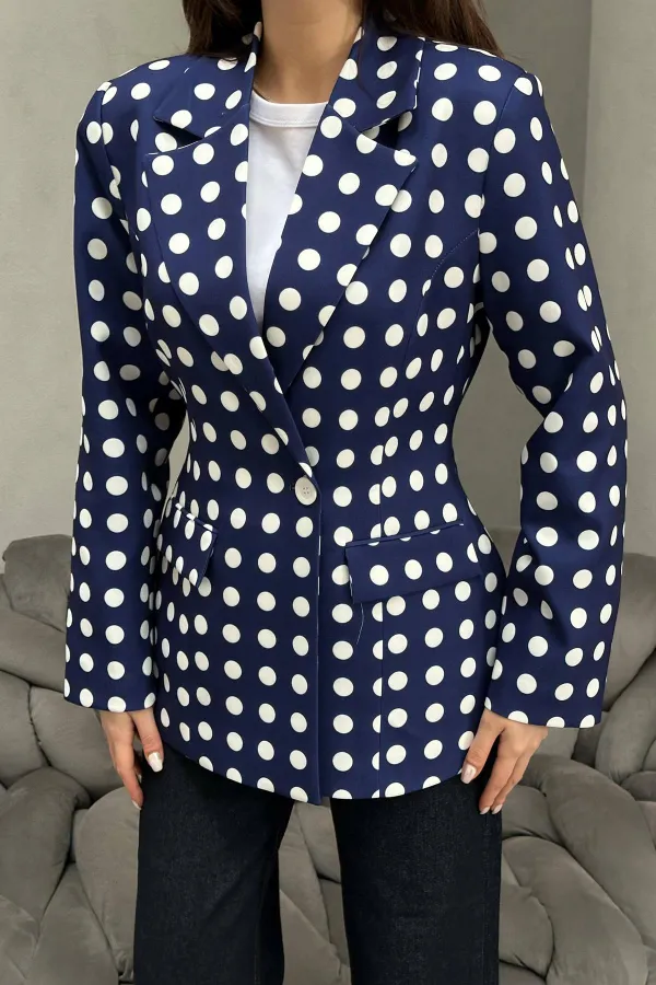 Veste blazer bleu marine à pois en gros