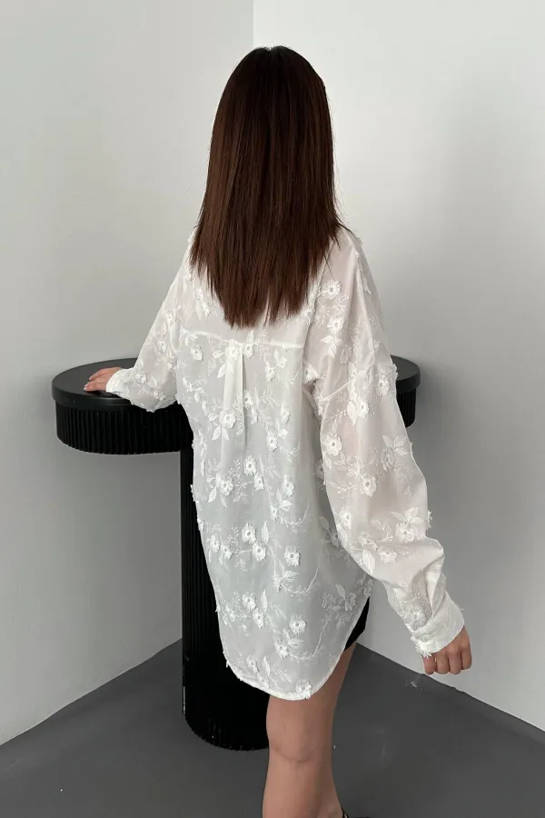 Toptan Beyaz Brodeli Gömlek