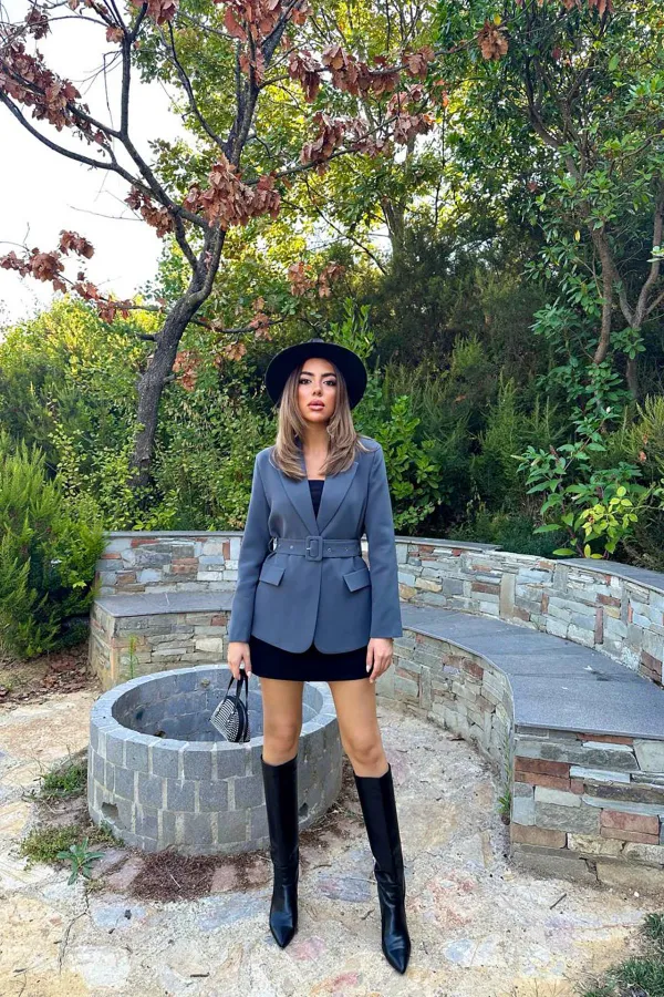 Veste fumée en gros avec rabat de poche et ceinture