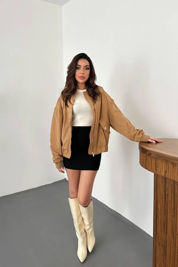 Veste aviateur patchwork camel en gros