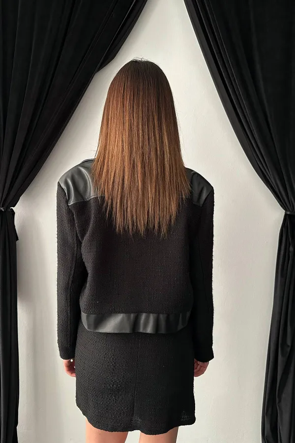 Ensemble veste et pantalon garnis de cuir noir triple en gros