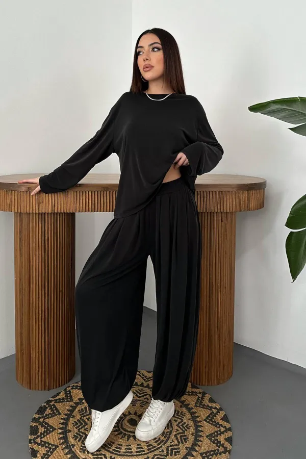 Toptan Siyah Uzun Kollu Alt Üst Takım