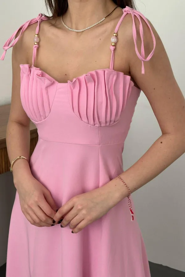 Wholesale Pink Slit Chest Cup Atlas Dress