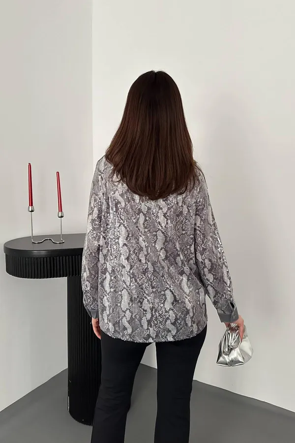 Toptan Gri Işıltılı Garni Gömlek
