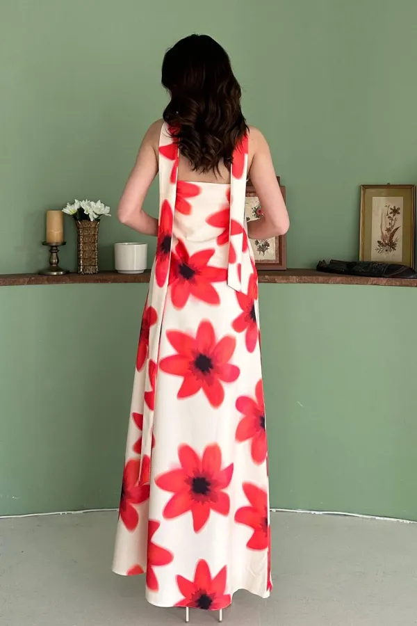 Toptan Sarı Boyundan Fularlı Elbise