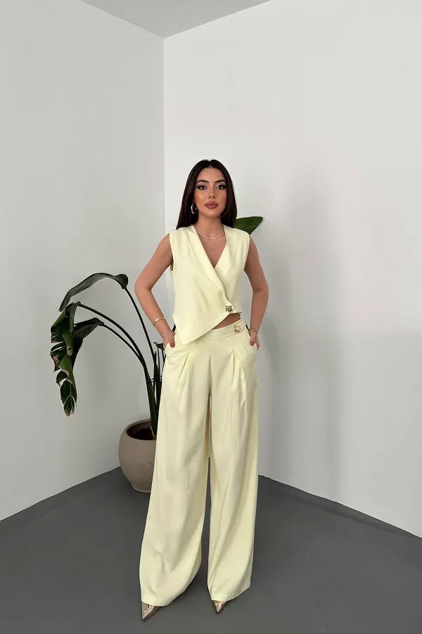 Wholesale Yellow Asymmetrical Vest and Pants Set