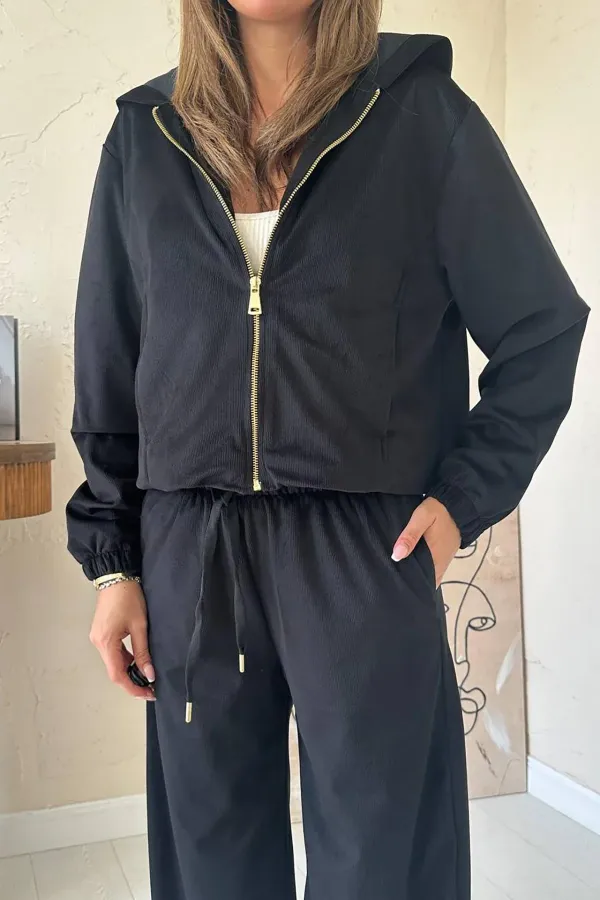 Toptan Siyah İnce Kadife Takım