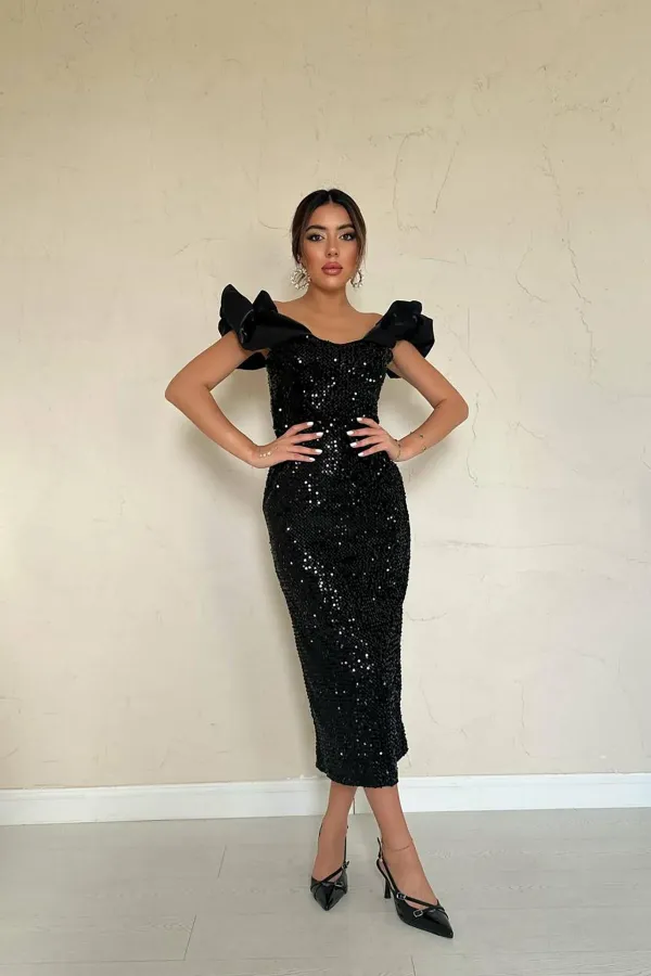 Robe noire sans manches à paillettes en gros