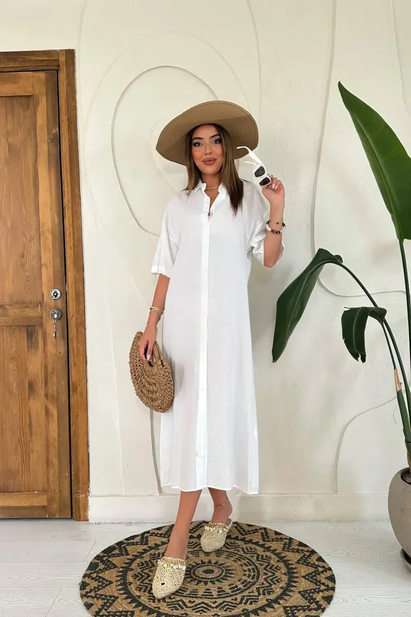 Wholesale White Linen Short Sleeve Dress