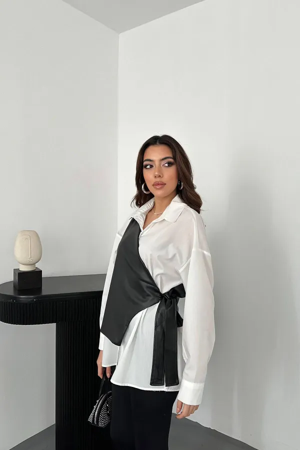 Toptan Beyaz Yandan Bağlamalı Yelek Gömlek