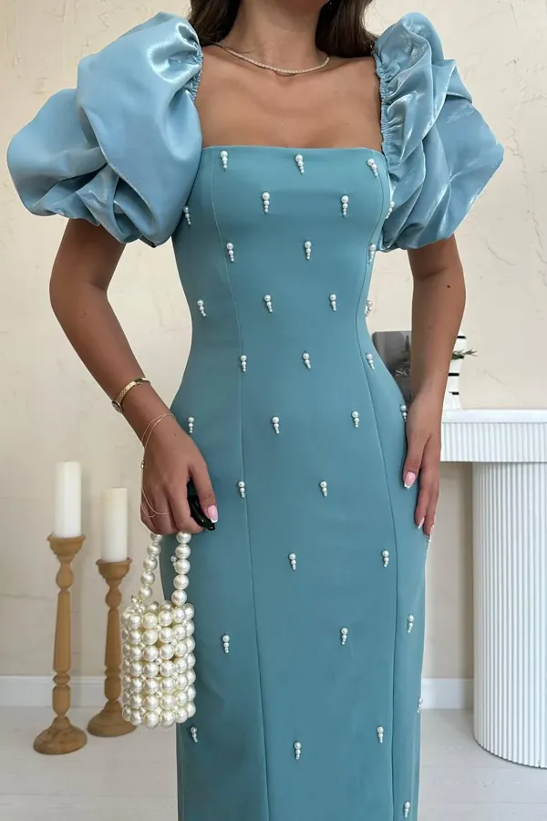 Robe à manches brodées à la menthe en gros