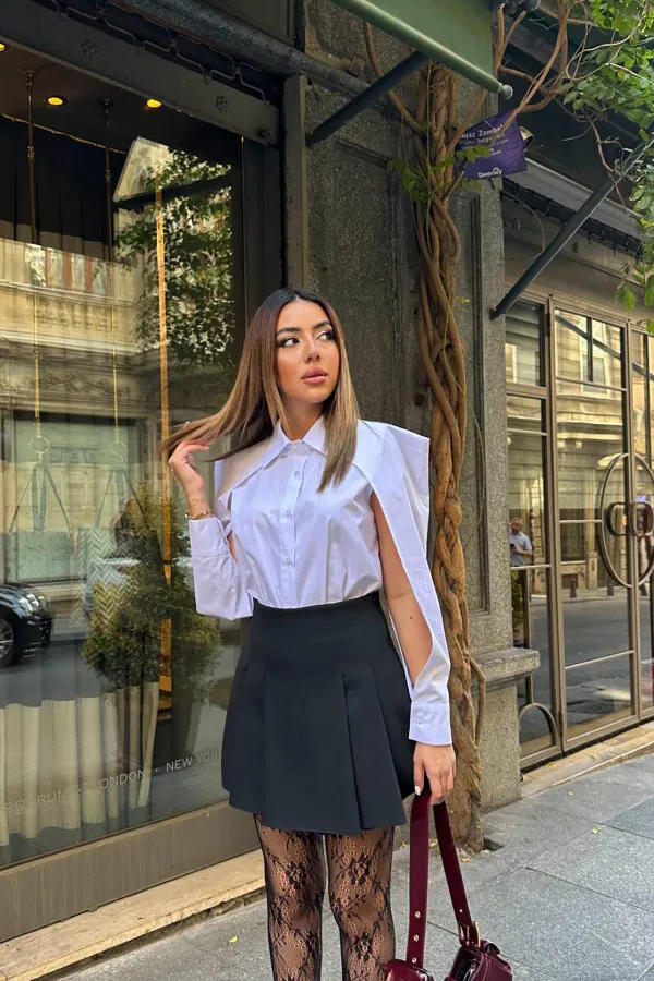 Chemise en popeline blanche avec détails sur les manches, en gros