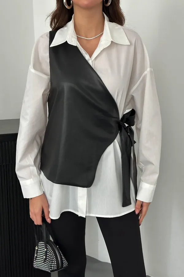 Toptan Beyaz Yandan Bağlamalı Yelek Gömlek