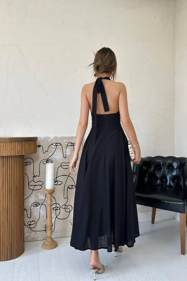 Wholesale Black Strappy Linen Dress