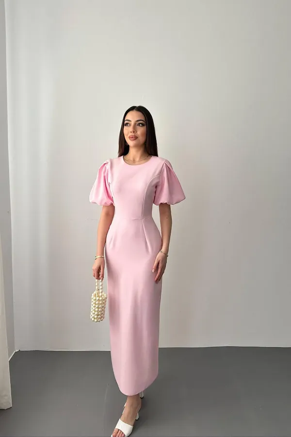 Wholesale Pink Balloon Sleeve Dress