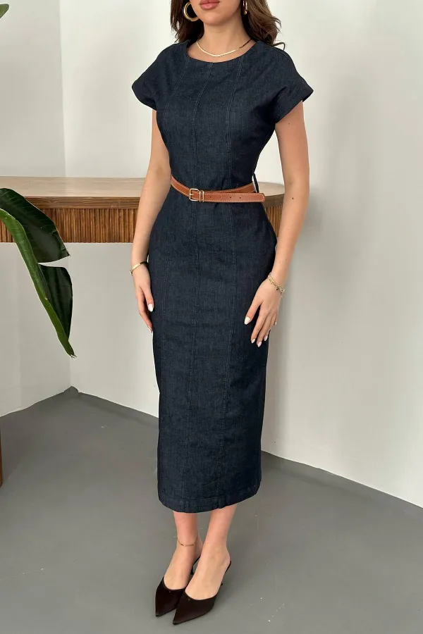 Toptan Mavi İnce Kot Uzun Elbise