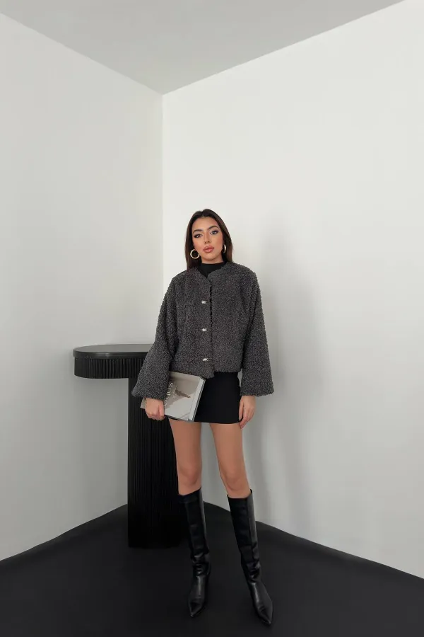 Toptan Füme Peluş Kısa Ceket