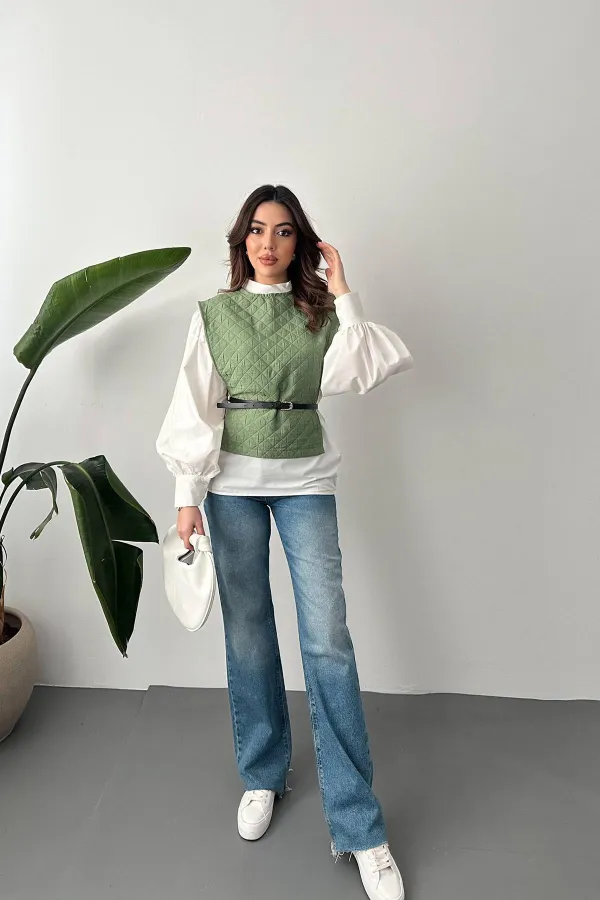 Wholesale Khaki Belted Shirt and Poncho Set