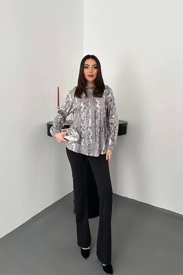 Toptan Gri Işıltılı Garni Gömlek