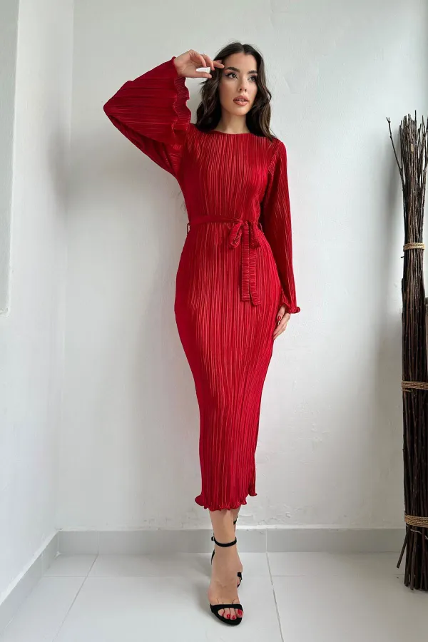 Robe plissée rouge à manches espagnoles en gros